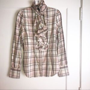 Ralph Lauren ruffle neck plaid top size medium